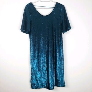 Honey Punch Blue Sheath Mini Dress Short Sleeve Scoop Neck